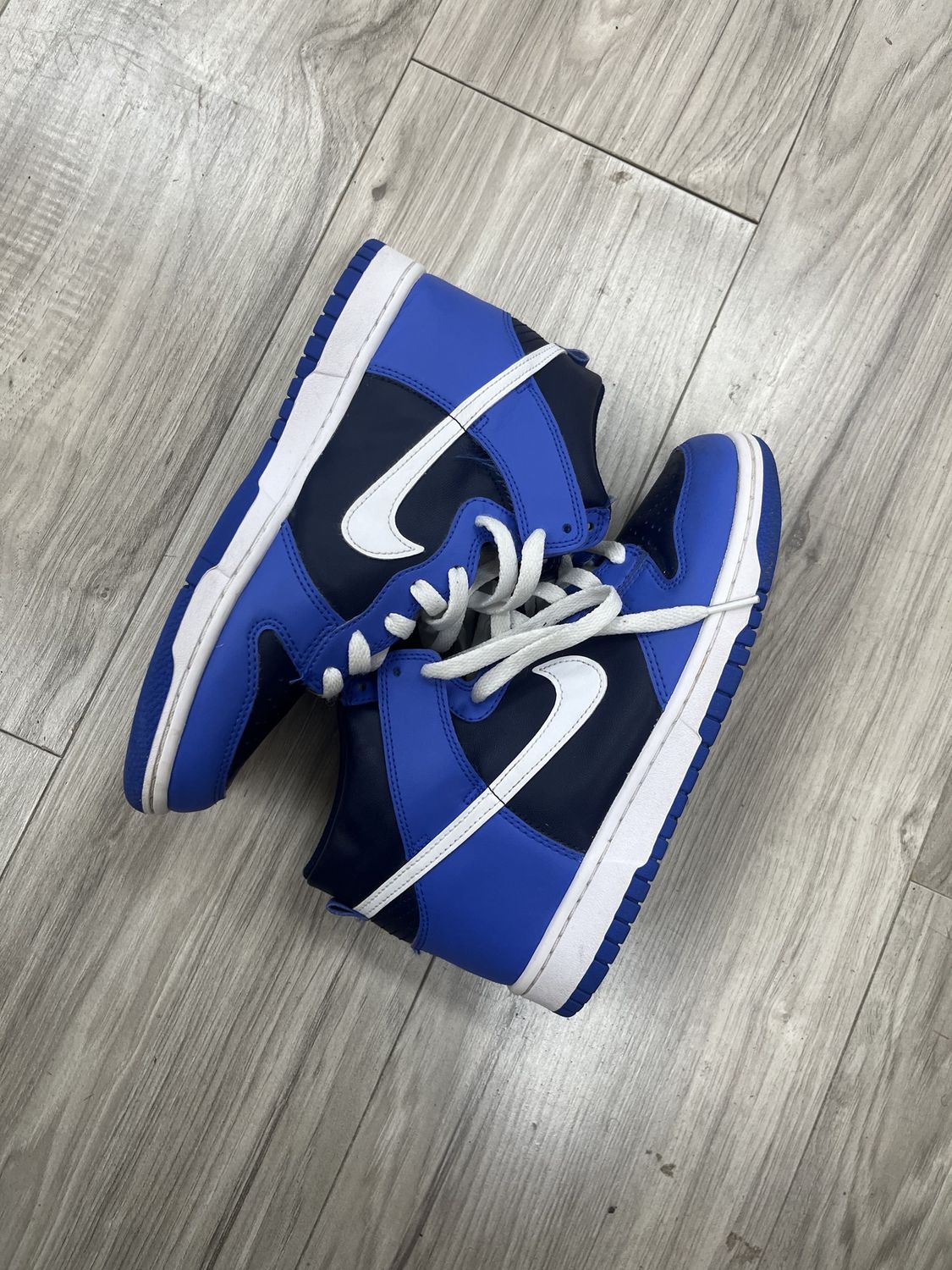 DUNK HIGH BLUE WHITE SWOOSH | NO BOX | NO INSOLE |, USED: 6Y