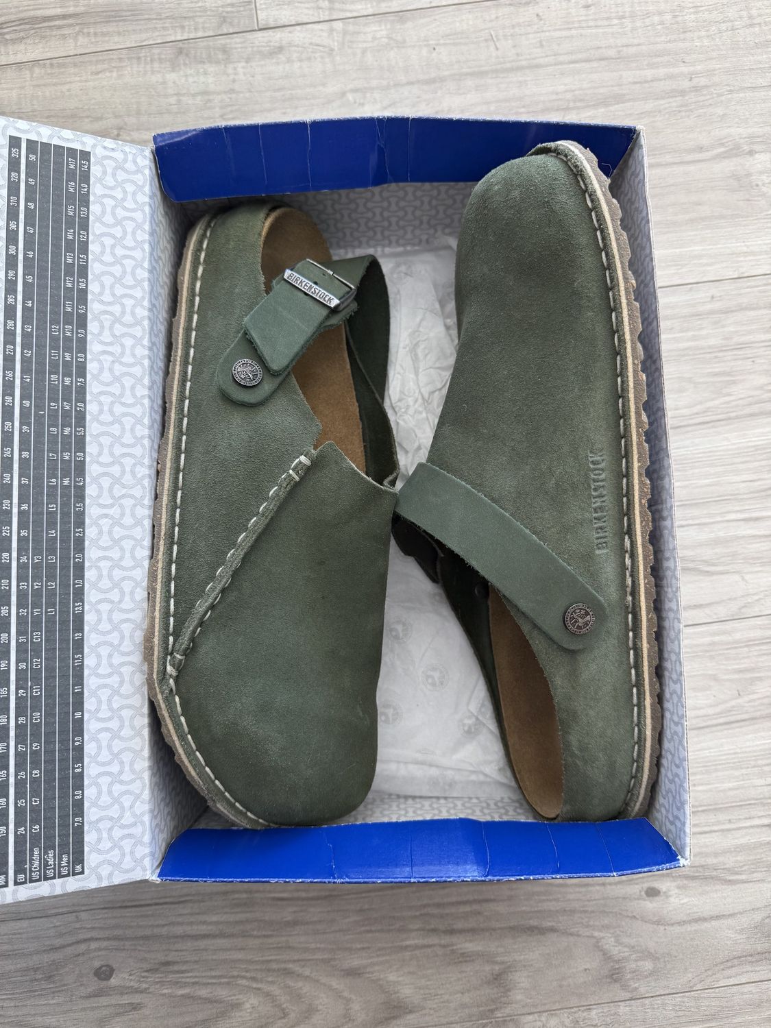 BIRKONSTOCK LUTRY THYME GREEN, USED WITH BOX: 11