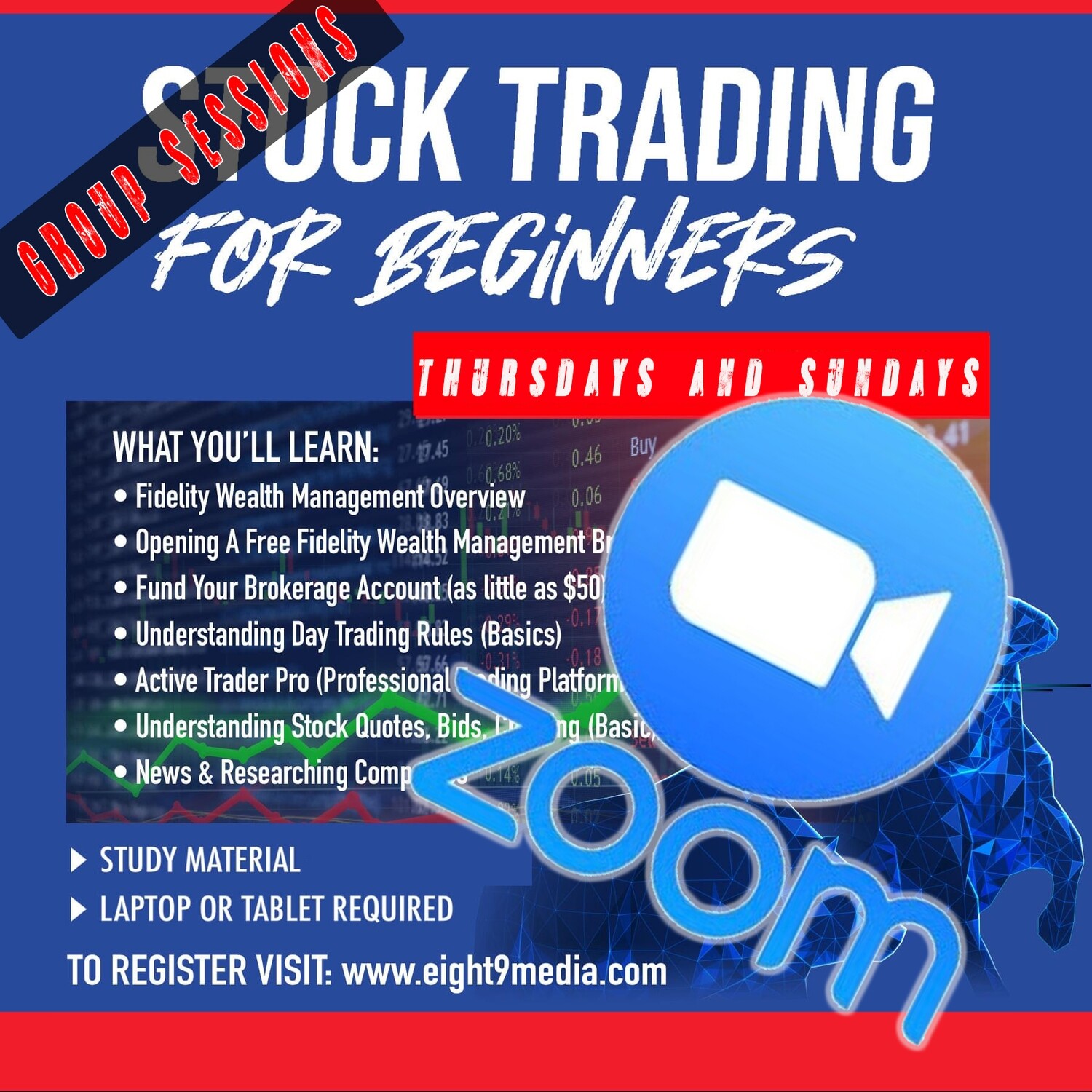 ZOOM - Beginners Stock Market Class - (GROUP)-Thursdays - 7pm