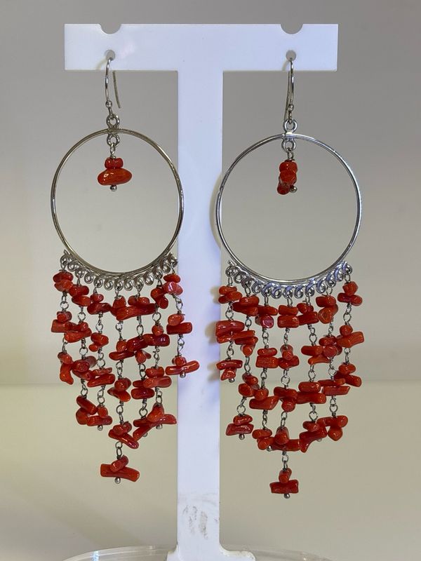 Orecchini in argento, 925 e corallo mediterraneo