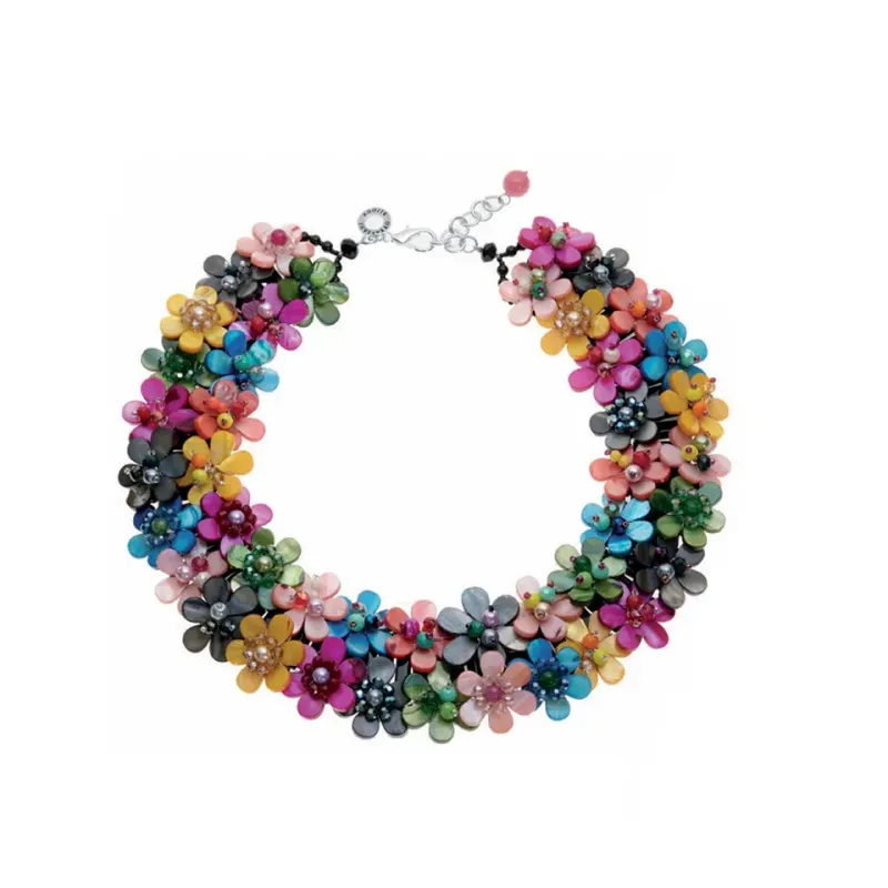 Collana  Donna Ottaviani Fiori Madreperla Pietre Dure