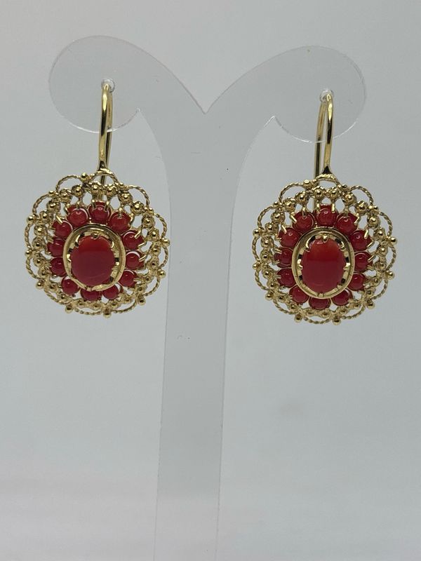 Orecchini in argento 925 rodiati color oro con corallo mediterraneo