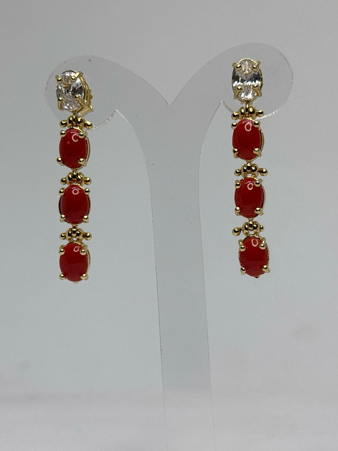 Orecchini in argento, 925 con zirconi e corallo Mediterraneo