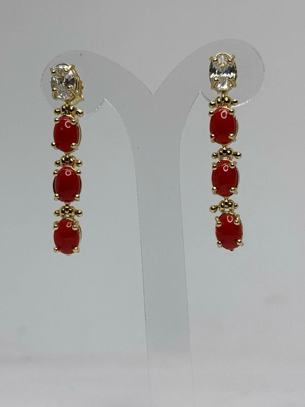 Orecchini in argento, 925 con zirconi e corallo Mediterraneo