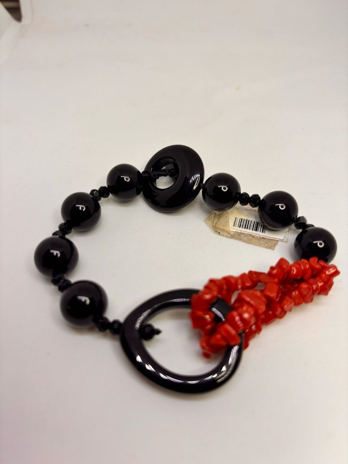 Bracciale in Agata nera e corallo mediterraneo