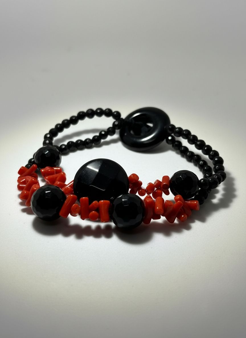 Bracciale con corallo Mediterraneo e Agata nera