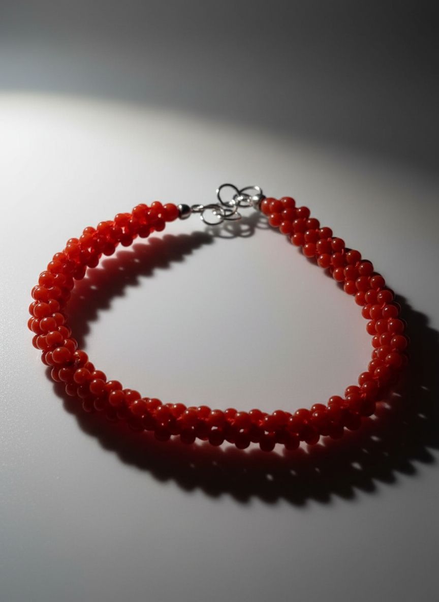 Bracciale in corallo mediterraneo in tessuto