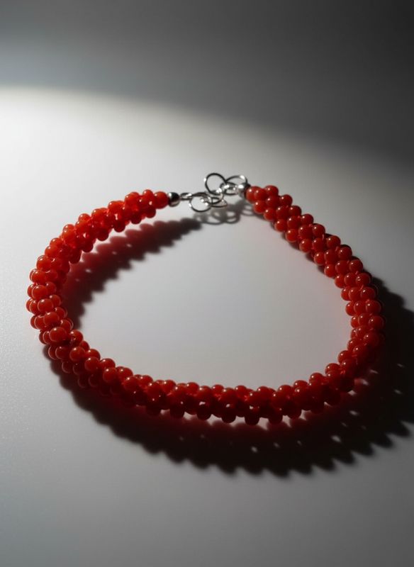 Bracciale in corallo mediterraneo in tessuto