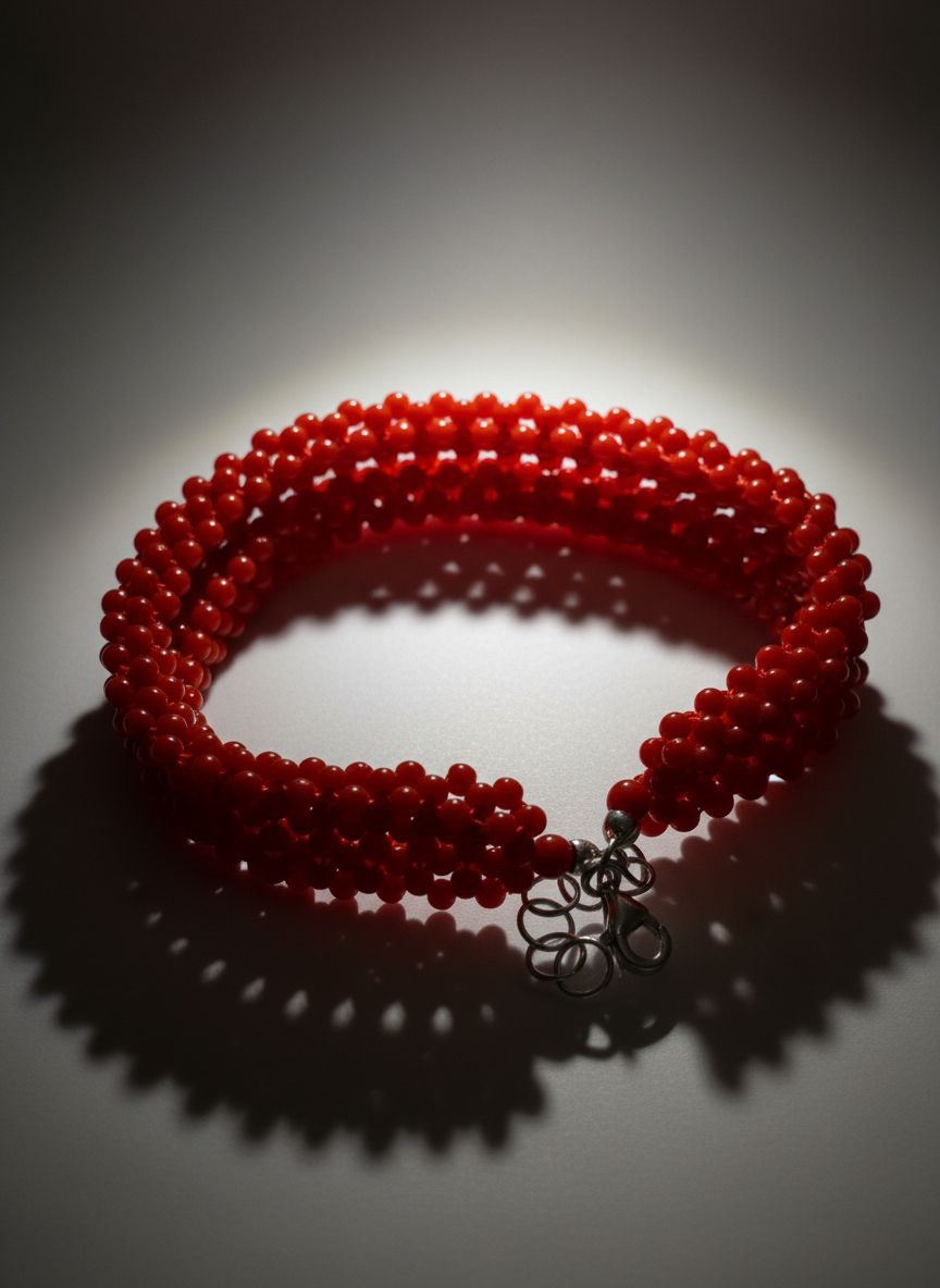 Bracciale in corallo mediterraneo lavorato a tessuto