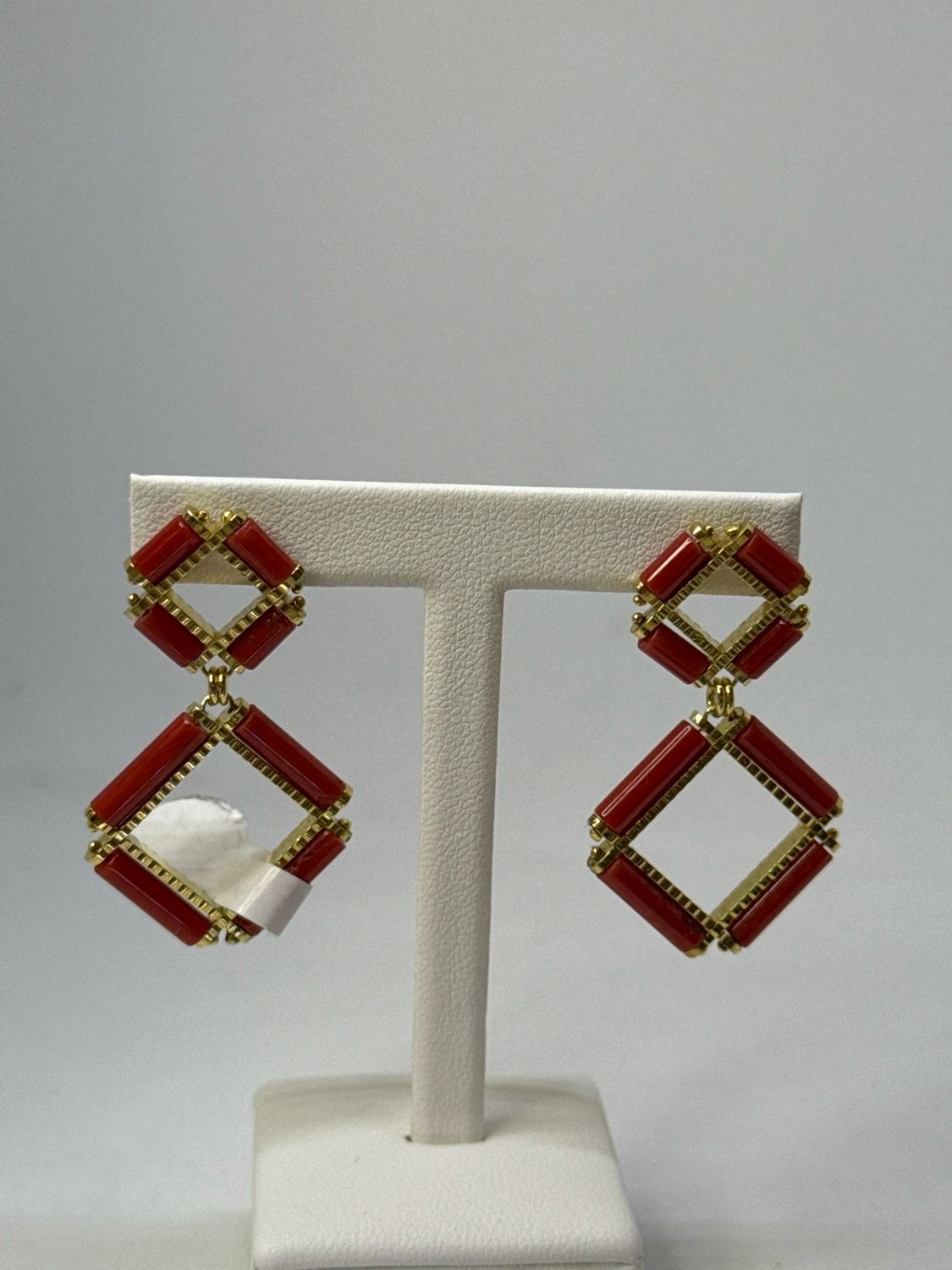 Orecchini in argento, 925 placca d’oro e corallo Mediterraneo