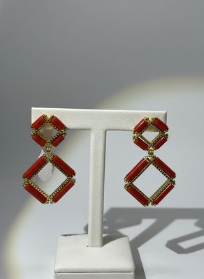 Orecchini in argento, 925 placca d’oro e corallo Mediterraneo
