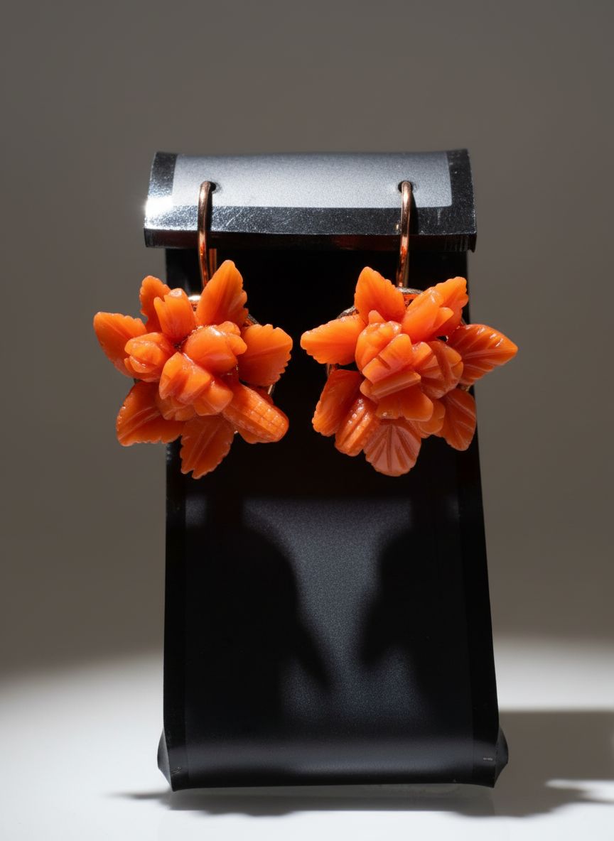 Orecchini in corallo mediterraneo, montati in argento 925 con chiusura ponte e molla