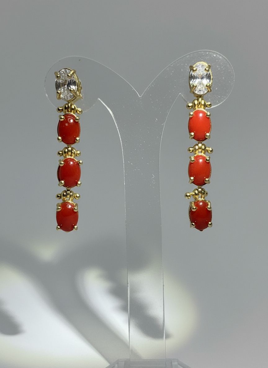 Orecchini in argento, 925 con zirconi e corallo Mediterraneo
