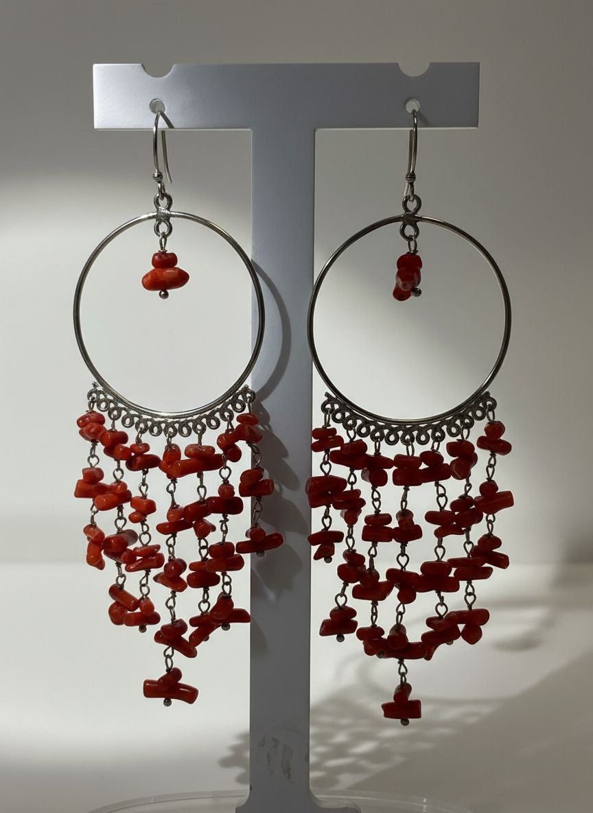 Orecchini in argento, 925 e corallo mediterraneo