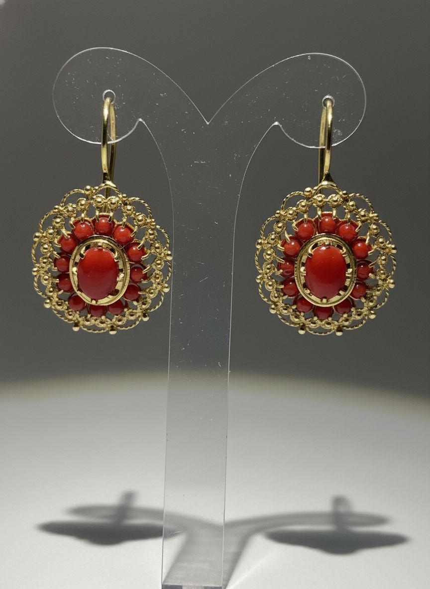 Orecchini in argento 925 rodiati color oro con corallo mediterraneo