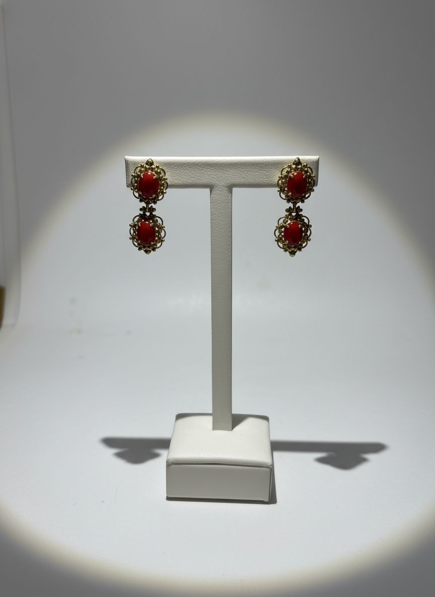 Orecchini in corallo mediterraneo montati in argento 925 placcati oro