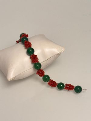 Bracciale in corallo mediterraneo e agata verde liscia