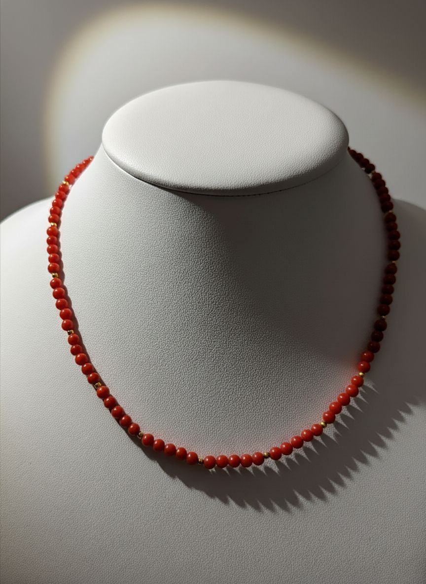 Collana con sfere di corallo mediterraneo e argento 925 rodiato oro