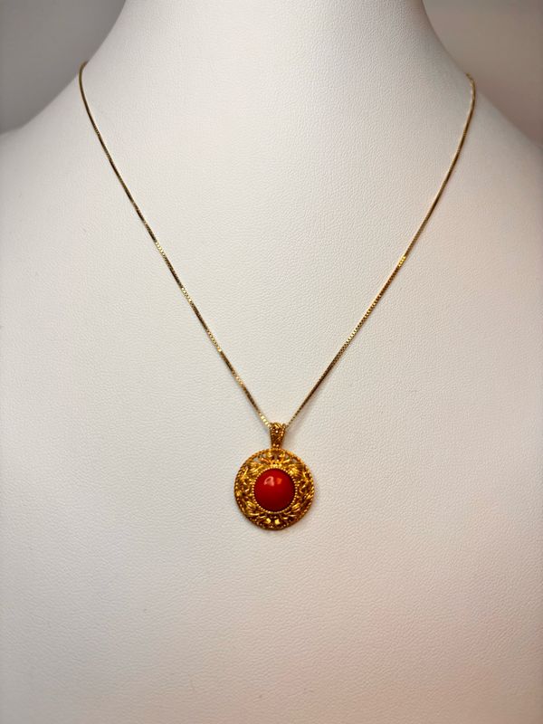 Collane in argento, 925 placcata in oro e corallo Mediterraneo
