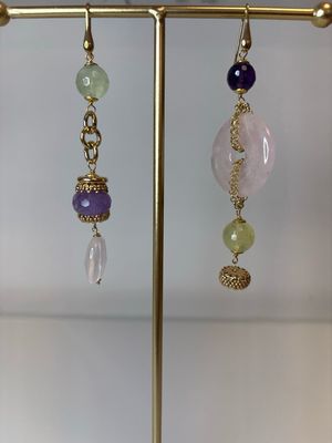 Orecchini in argento, 925 dorato con vere pietre dure naturali, lunghi cm 10