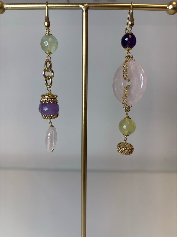 Orecchini in argento, 925 dorato con vere pietre dure naturali, lunghi cm 10