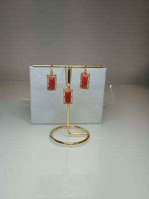 Parure in argento 925 rodiata in oro 18 carati con zirconi e Corallo Mediterraneo di prima scelta