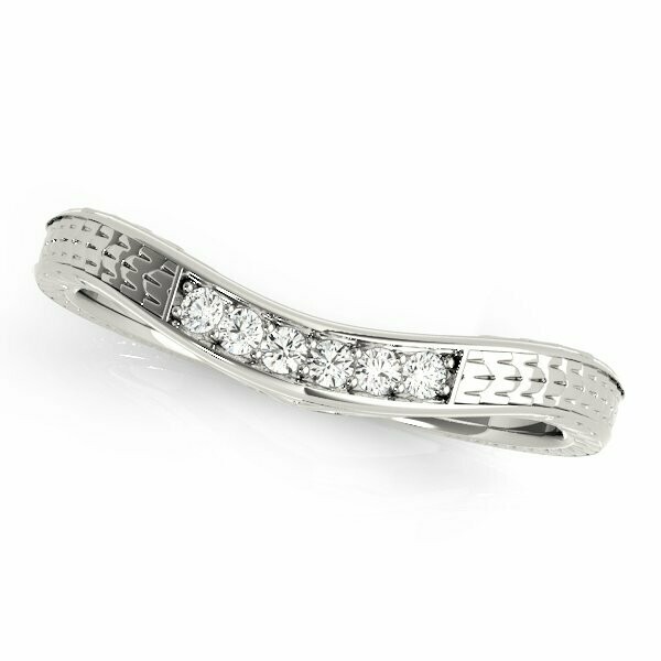 Vintage Pattern Curved Diamond Wedding Band