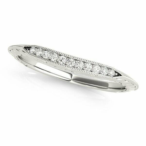 Vintage Pattern Curved Diamond Wedding Band
