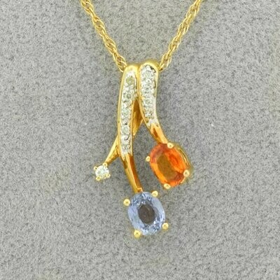 14KYG Sapphire and Diamond Pendant