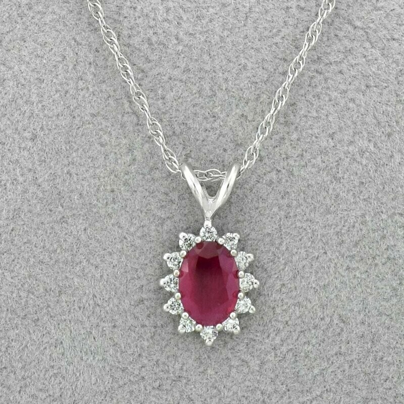 14KWG Ruby and 0.12ct Diamond Pendant
