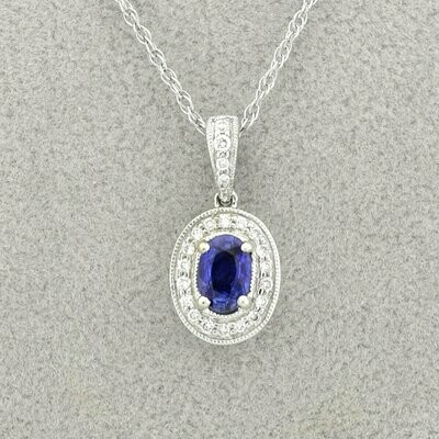 14KWG Sapphire and 0.12ct Diamond Pendant