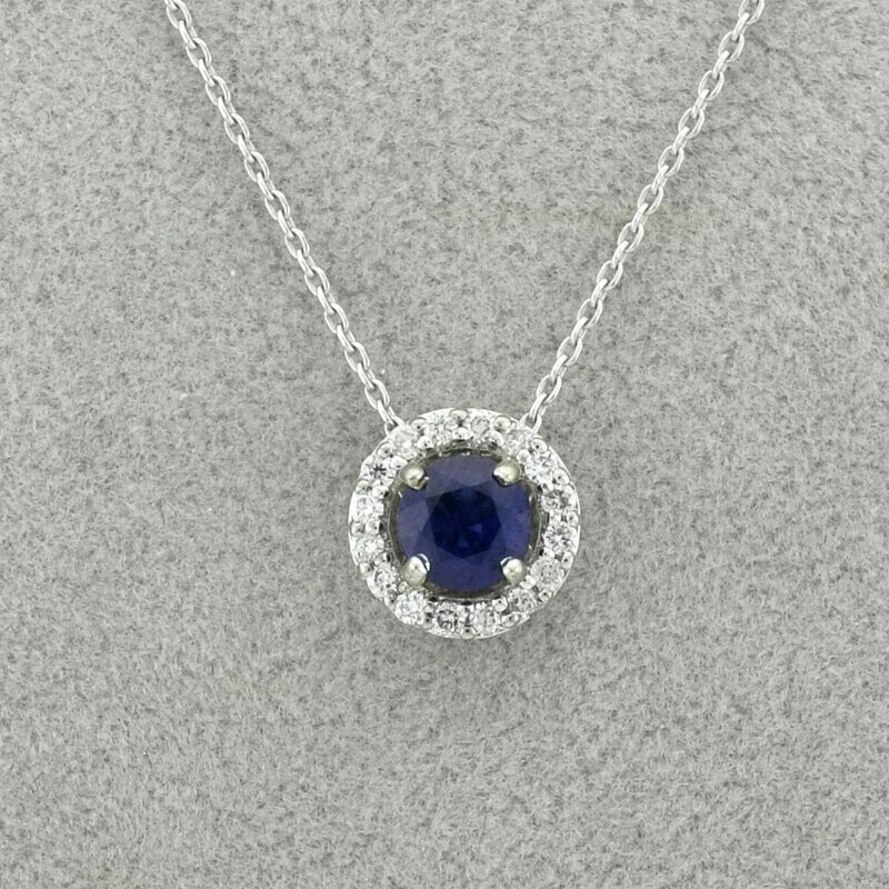 14KWG Sapphire and 0.15ct Diamond Slide Pendant