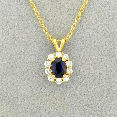 14KYG Sapphire and 0.30ct Diamond Pendant