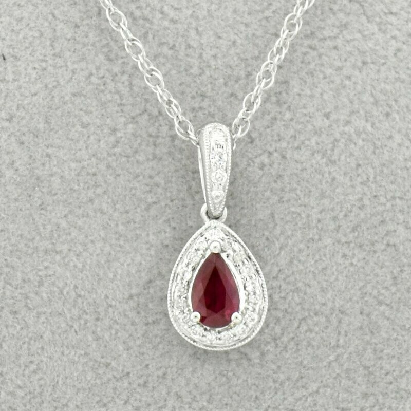 14KWG Ruby and 0.12ct Diamond Pendant