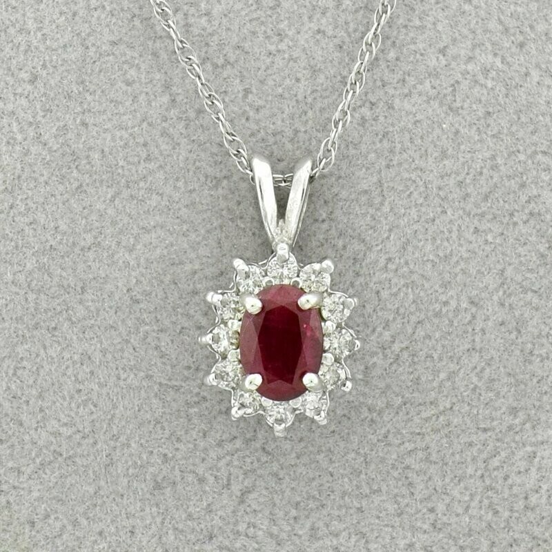 14KWG Ruby and 0.32ct Diamond Pendant