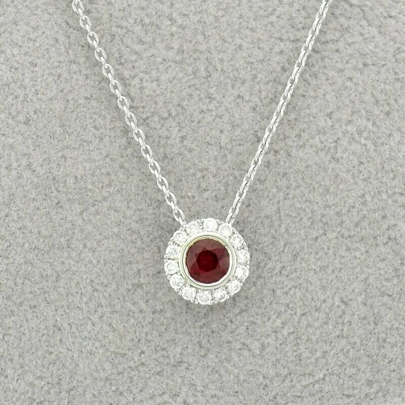 14KWG Ruby and 0.12ct Diamond Slide Pendant