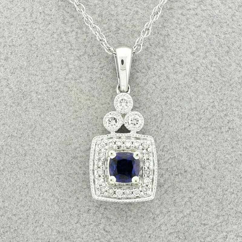 14KWG Sapphire and 0.20ct Diamond Pendant
