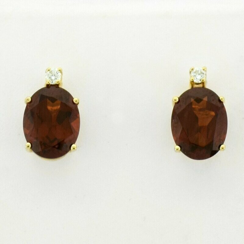 14KYG Garnet and Diamond Stud Earrings