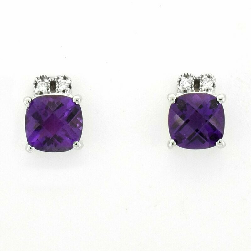14KWG Amethyst and Diamond Stud Earrings