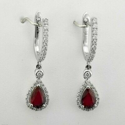 14KWG Ruby and 0.26ct Diamond Dangle Earrings
