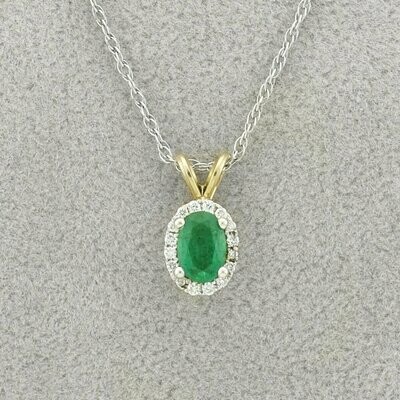 14KTT Emerald and 0.08ct Diamond Pendant