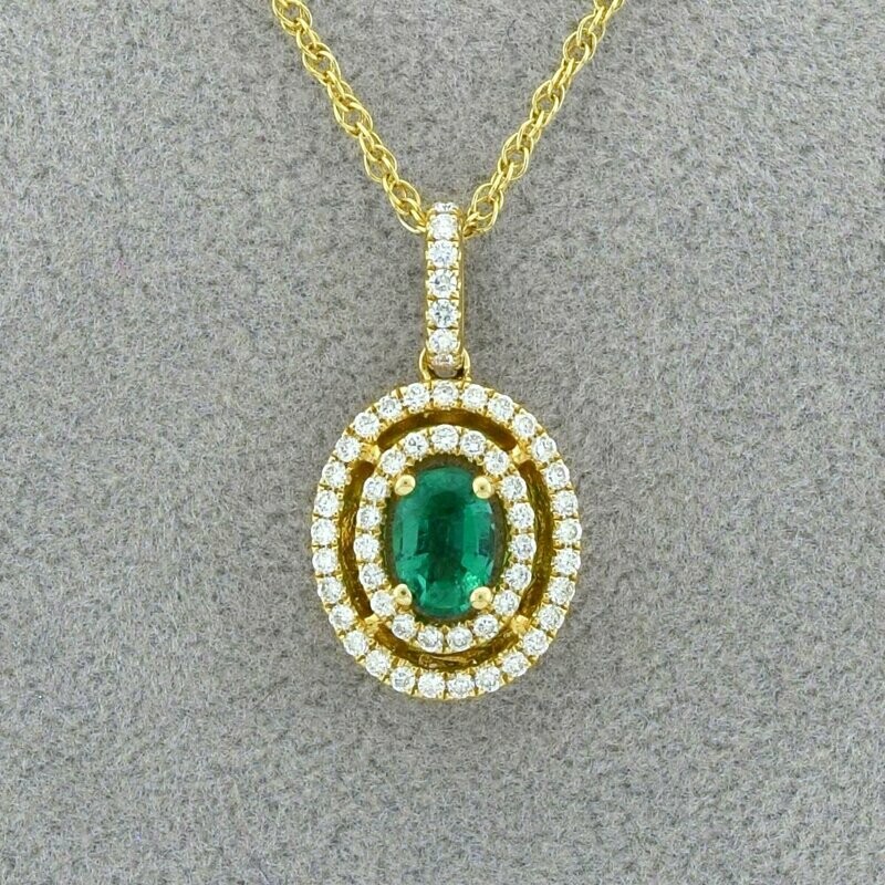 14KYG Emerald and 0.25ct Diamond Pendant