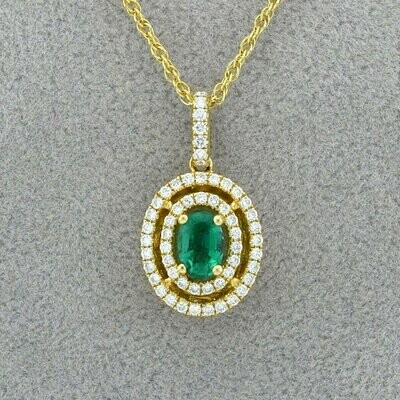 14KYG Emerald and 0.25ct Diamond Pendant