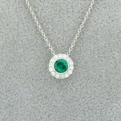 14KWG Emerald and 0.12ct Diamond Slide Pendant