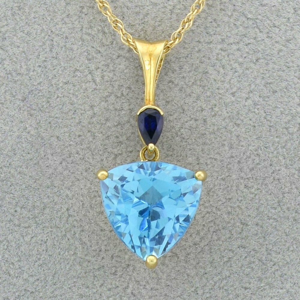 14KYG Blue Topaz and Sapphire Pendant