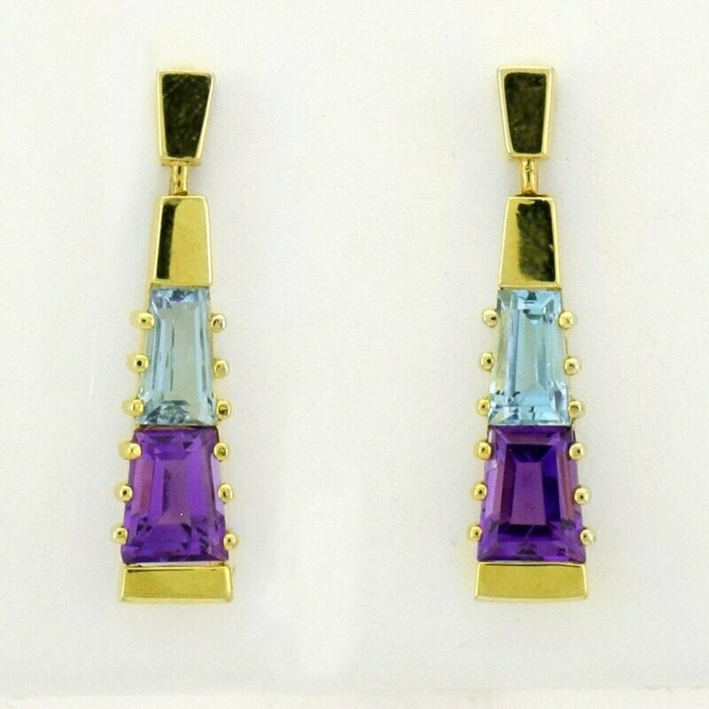 14KYG Amethyst and Blue Topaz Earrings