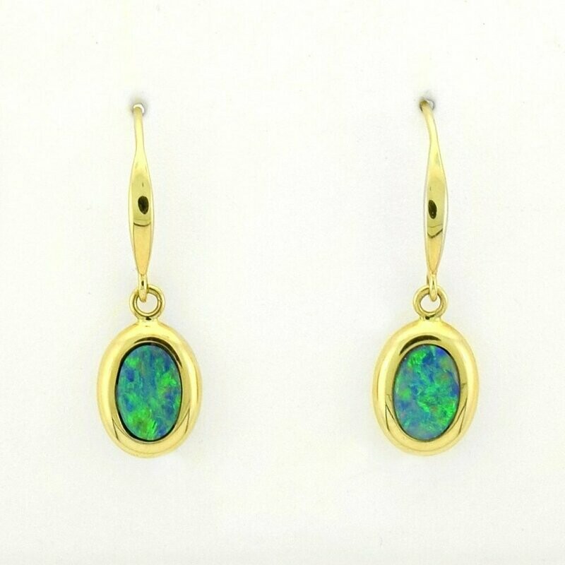 14KYG Dark Opal Doublet Dangle Earrings