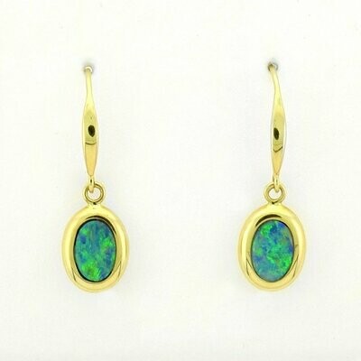 14KYG Black Opal Doublet Dangle Earrings