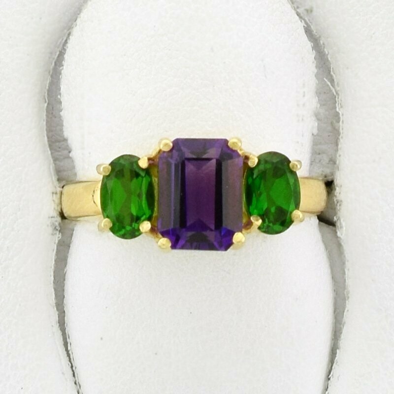 14KYG Amethyst and Green Garnet Ring
