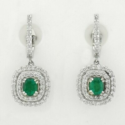 14KWG Emerald and 0.77ct Diamond Earrings